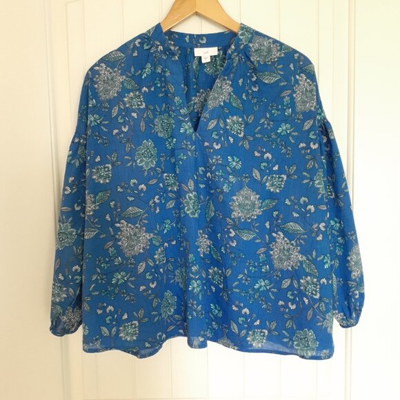 J. Jill Oversized Split-Neck Top in Royal Blue Thriving Jacobean Size S - Picture 9 of 11
